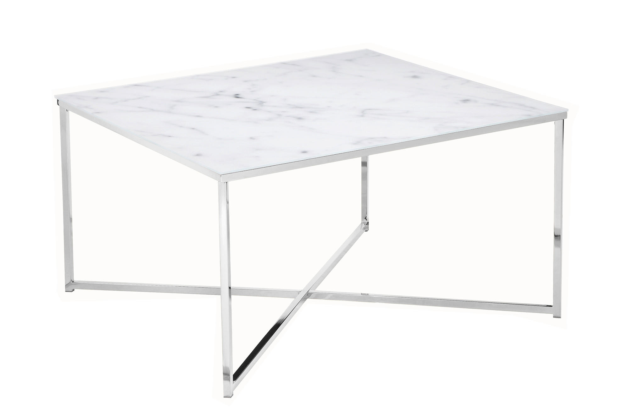 COUCHTISCH 80/80/45 cm quadratisch Weiß, Chromfarben  - Chromfarben/Weiß, Design, Glas/Metall (80/80/45cm) - Livetastic