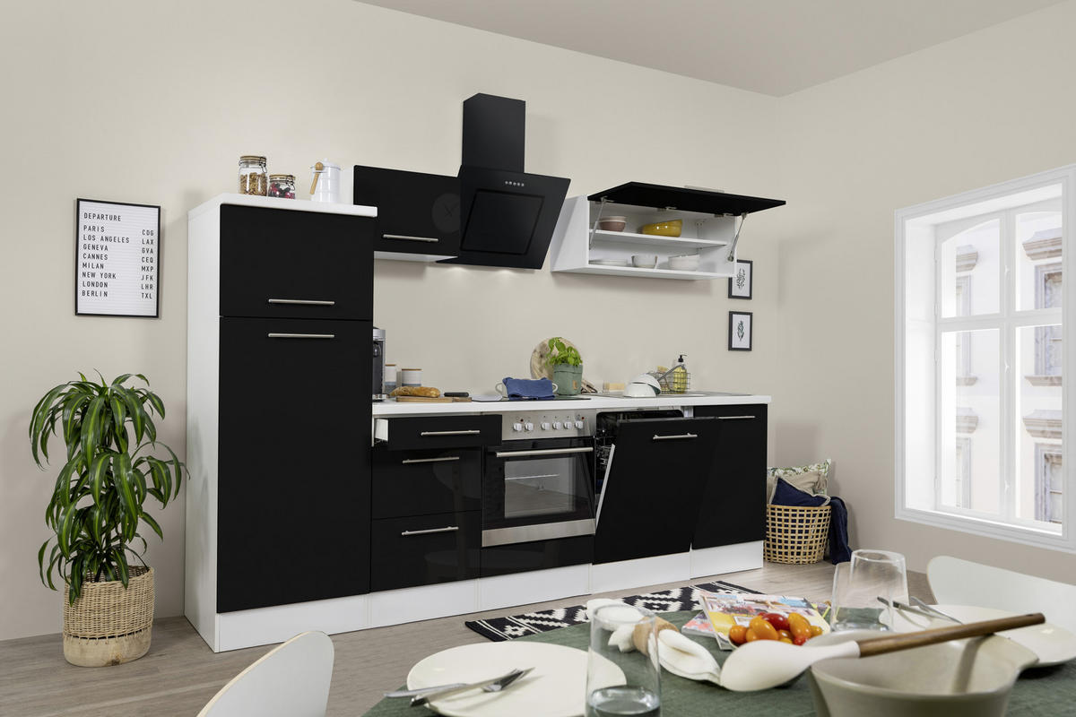 KÜCHENBLOCK 280 cm   in Schwarz, Weiss  - Weiss/Alufarben, Konventionell, Holzwerkstoff/Metall (280cm) - Respekta