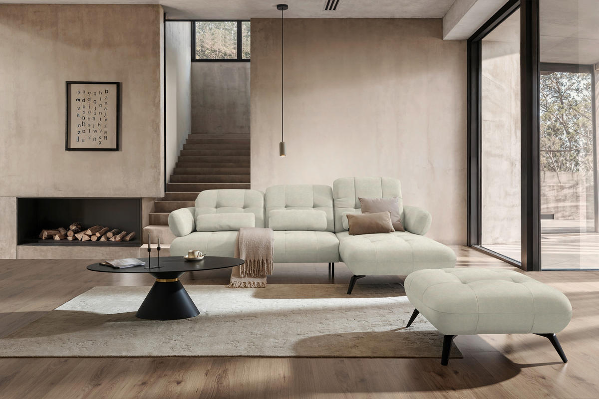 ECKSOFA Flachgewebe Sandfarben  - Sandfarben/Schwarz, Design, Textil/Metall (282/189cm) - Novel