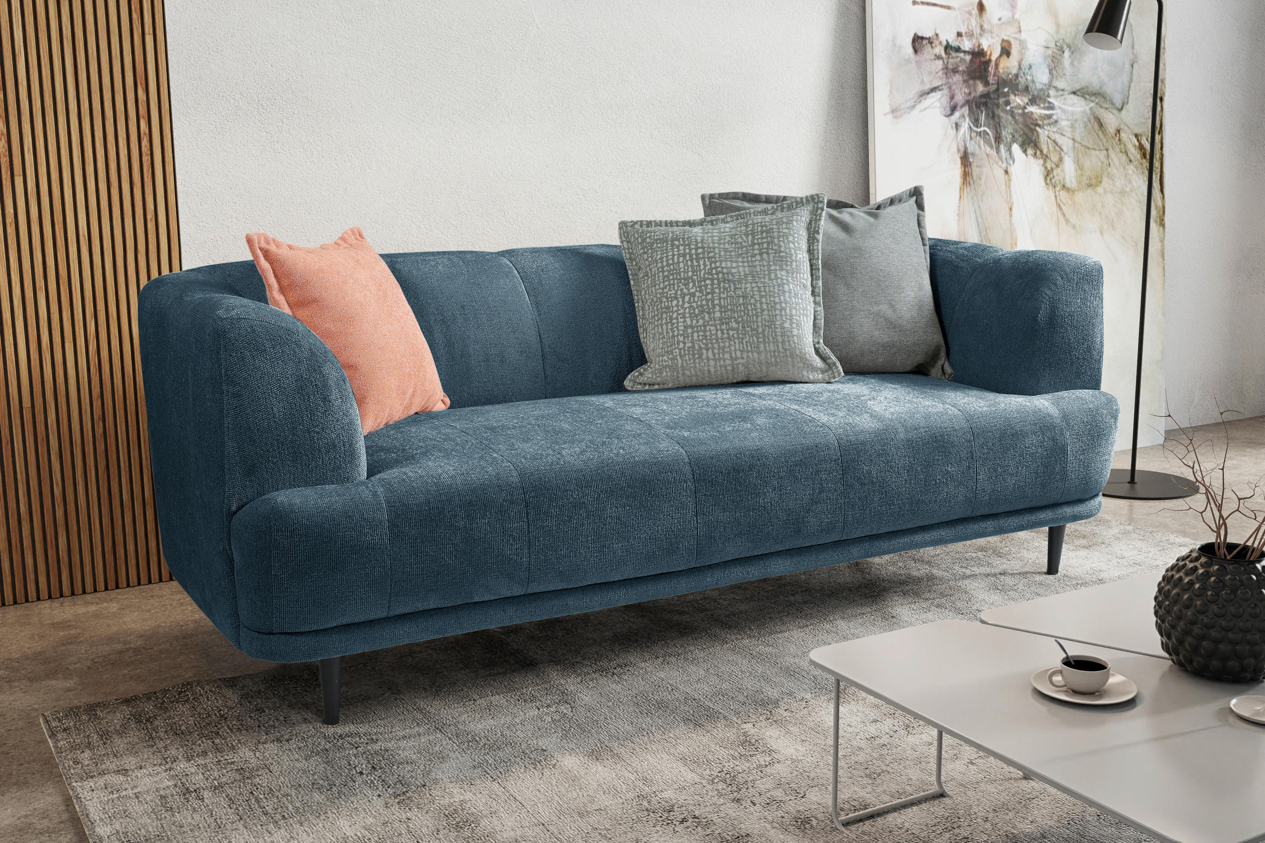 3-SITZER-SOFA in Flachgewebe Blau  - Blau/Schwarz, Design, Textil/Metall (226/77/106cm) - MID.YOU