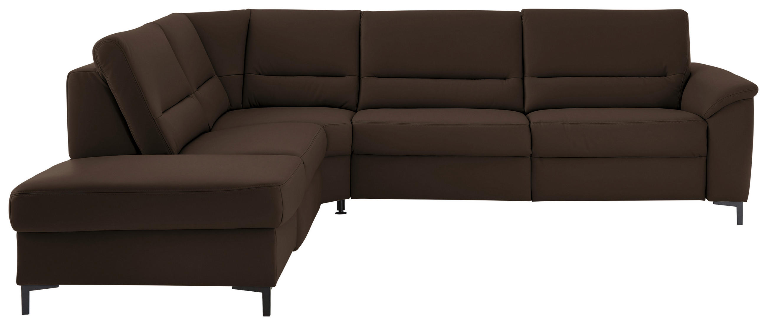 ECKSOFA Echtleder Dunkelbraun  - Dunkelbraun/Schwarz, Konventionell, Leder/Metall (249/290cm) - Beldomo Premium