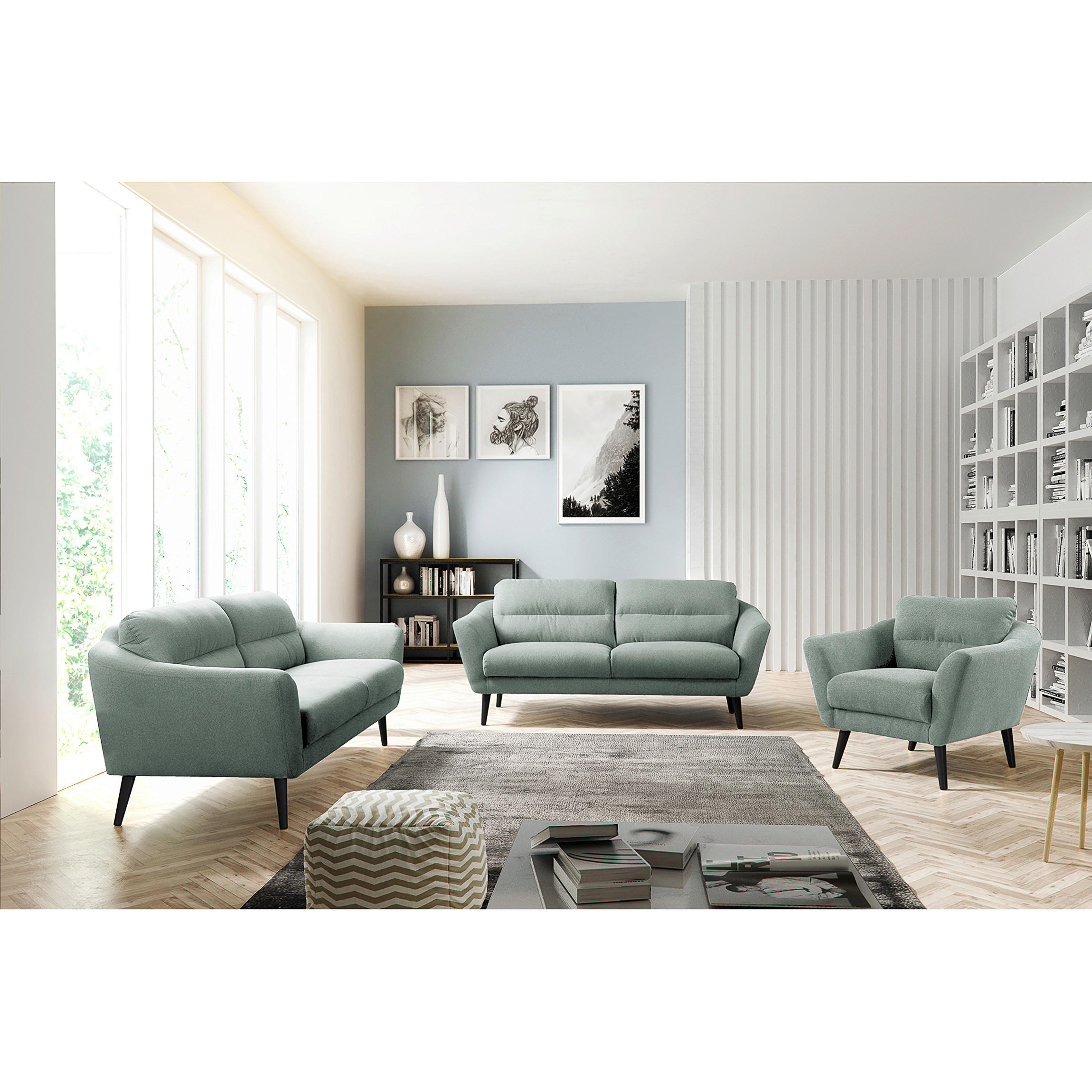 SESSEL in Webstoff Hellblau  - Schwarz/Hellblau, Design, Holz/Textil (92/87/88cm) - Livetastic
