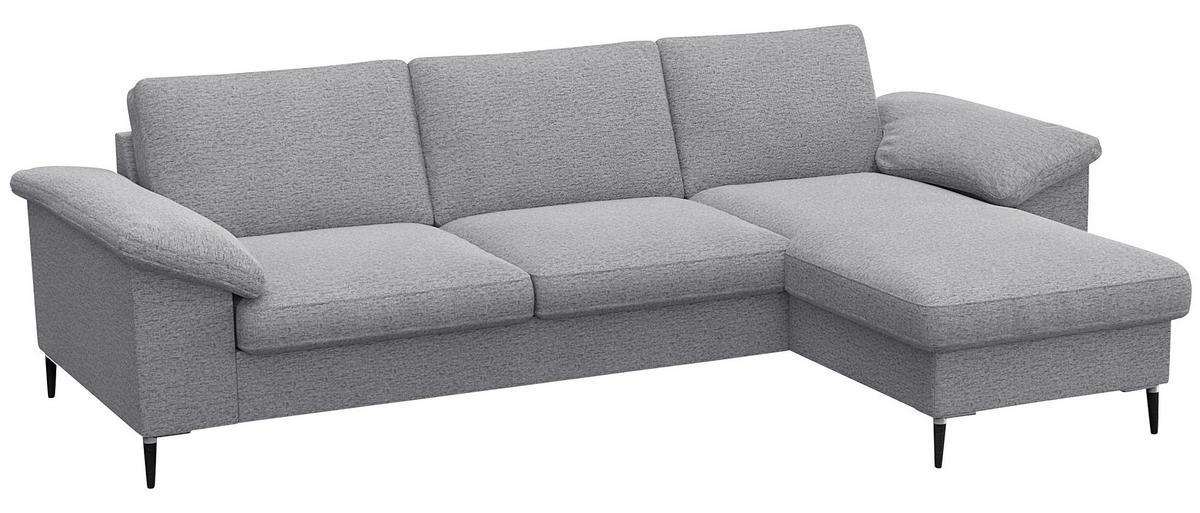 ECKSOFA Hellgrau Flachgewebe  - Hellgrau/Schwarz, Design, Textil/Metall (242/159cm) - Livetastic
