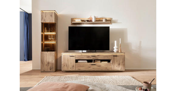 WOHNWAND in Eichefarben 270/208/50 cm - Eichefarben/Anthrazit, KONVENTIONELL, Glas/Holzwerkstoff (270/208/50cm) - Cantus