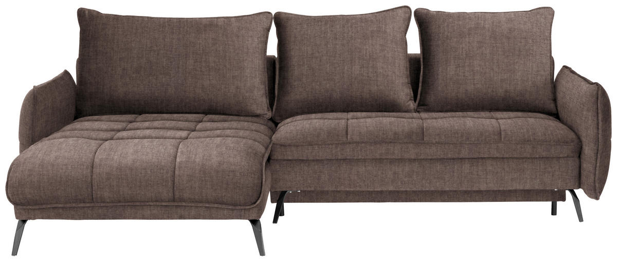 KOTNA SEDEŽNA GARNITURA, gladka tkanina temno rjava  - črna/temno rjava, Trendi, kovina/tekstil (180/273cm) - Hom`in