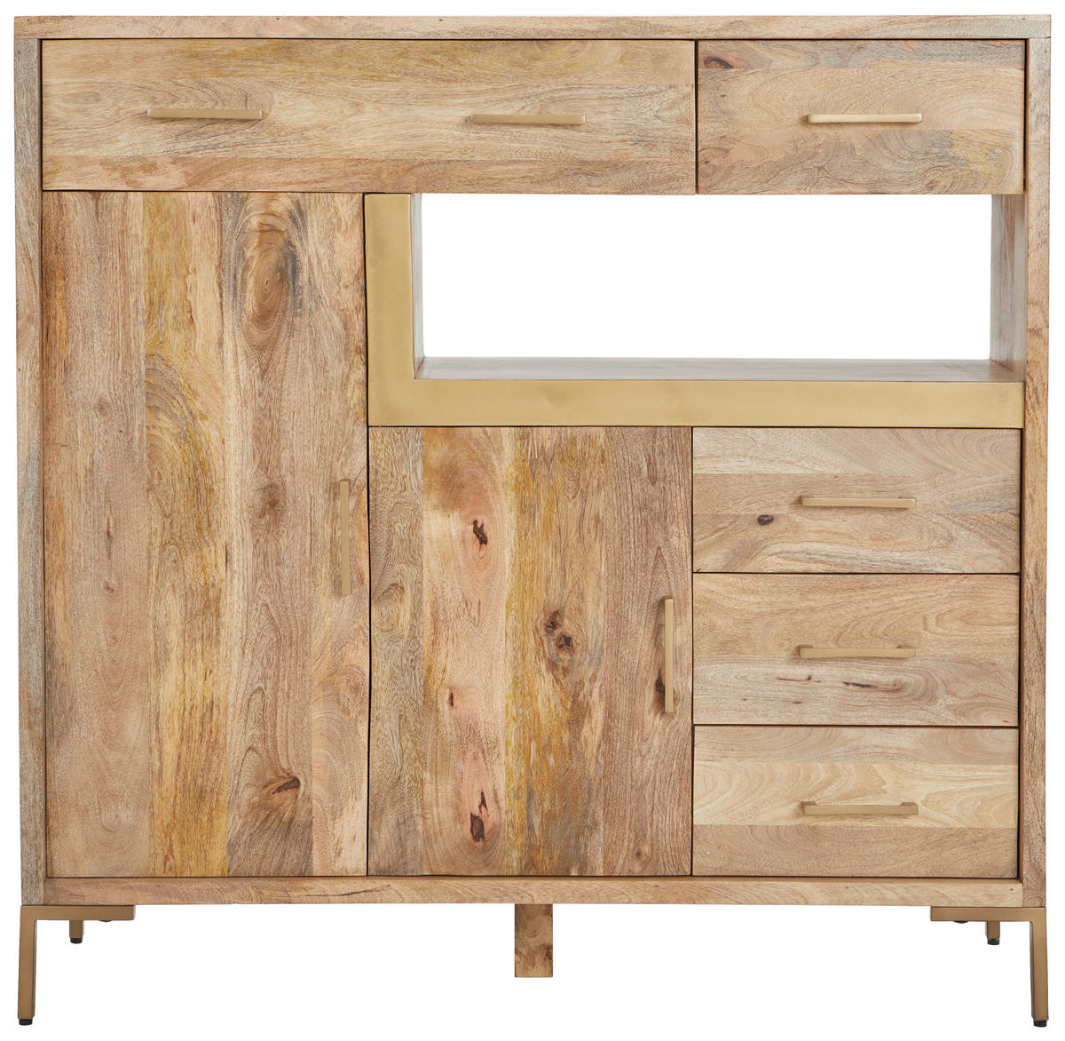 HIGHBOARD Valencia  in 135/132/40 cm  - Goldfarben/Naturfarben, Natur, Holz/Metall (135/132/40cm) - MID.YOU