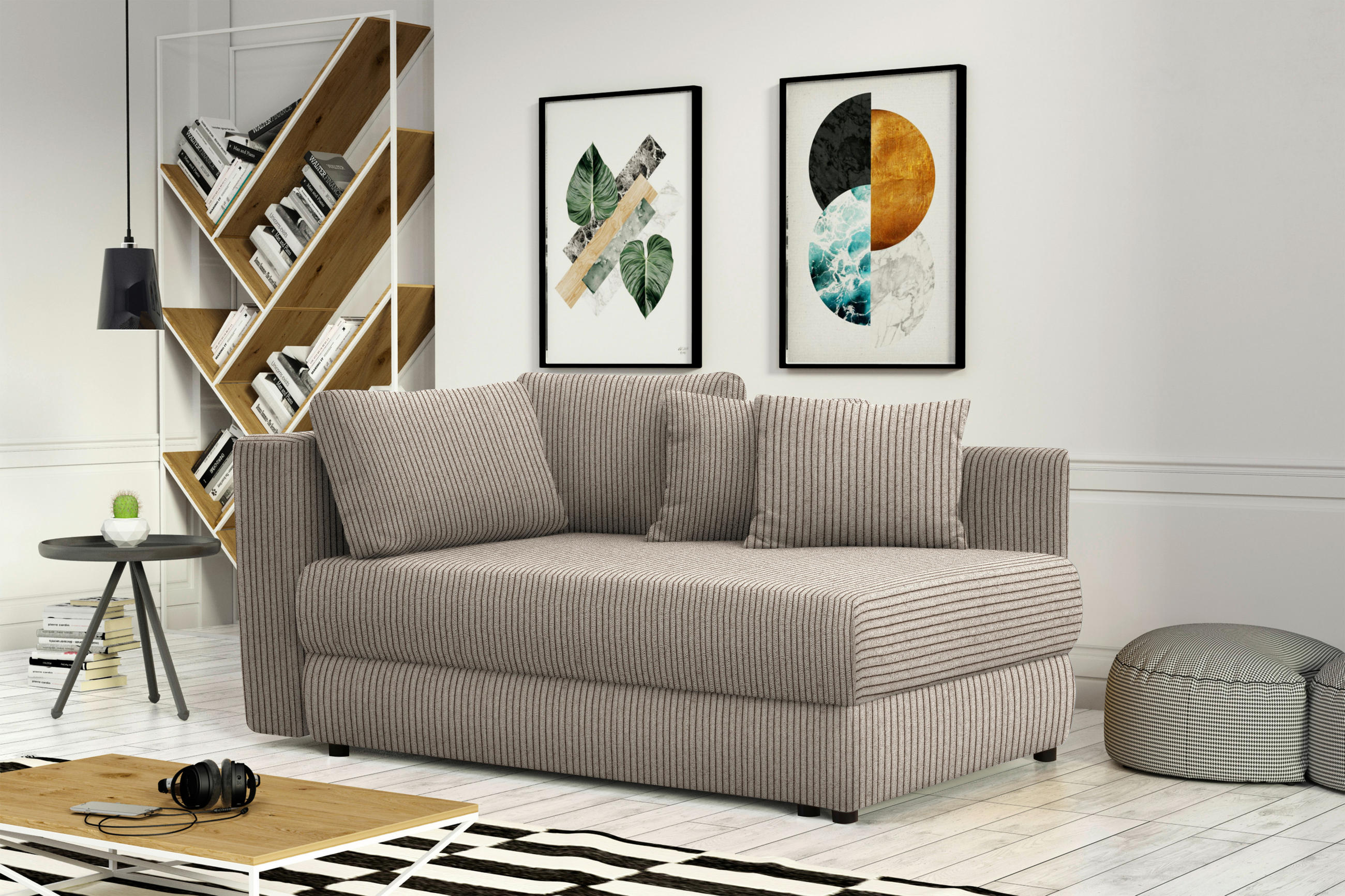 RÉCAMIERE in Cord Taupe  - Taupe/Schwarz, Design, Kunststoff/Textil (171/71-88/93cm) - Cantus