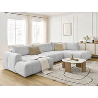 WOHNLANDSCHAFT  FUJI  Hellgrau Leinenoptik  - Hellgrau/Schwarz, MODERN, Kunststoff/Textil (160/377/204cm)