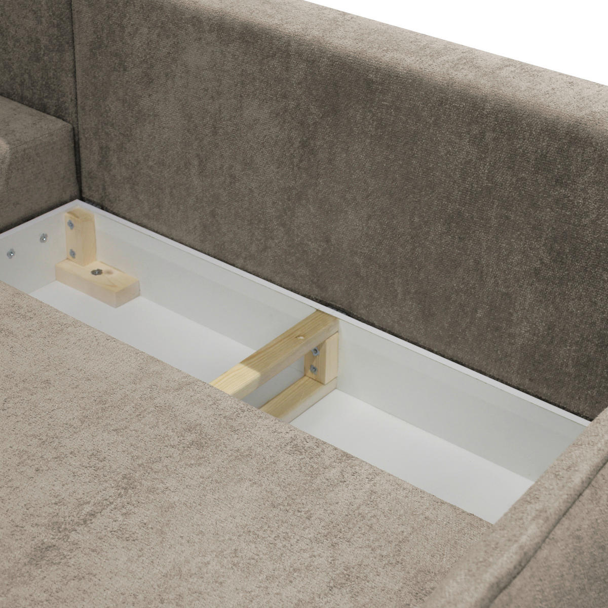 ECKSOFA MURANO Taupe Chenille Zierkissen, Rückenkissen, Bettkasten  - Taupe/Schwarz, Design, Holz/Textil (167/242cm) - MID.YOU