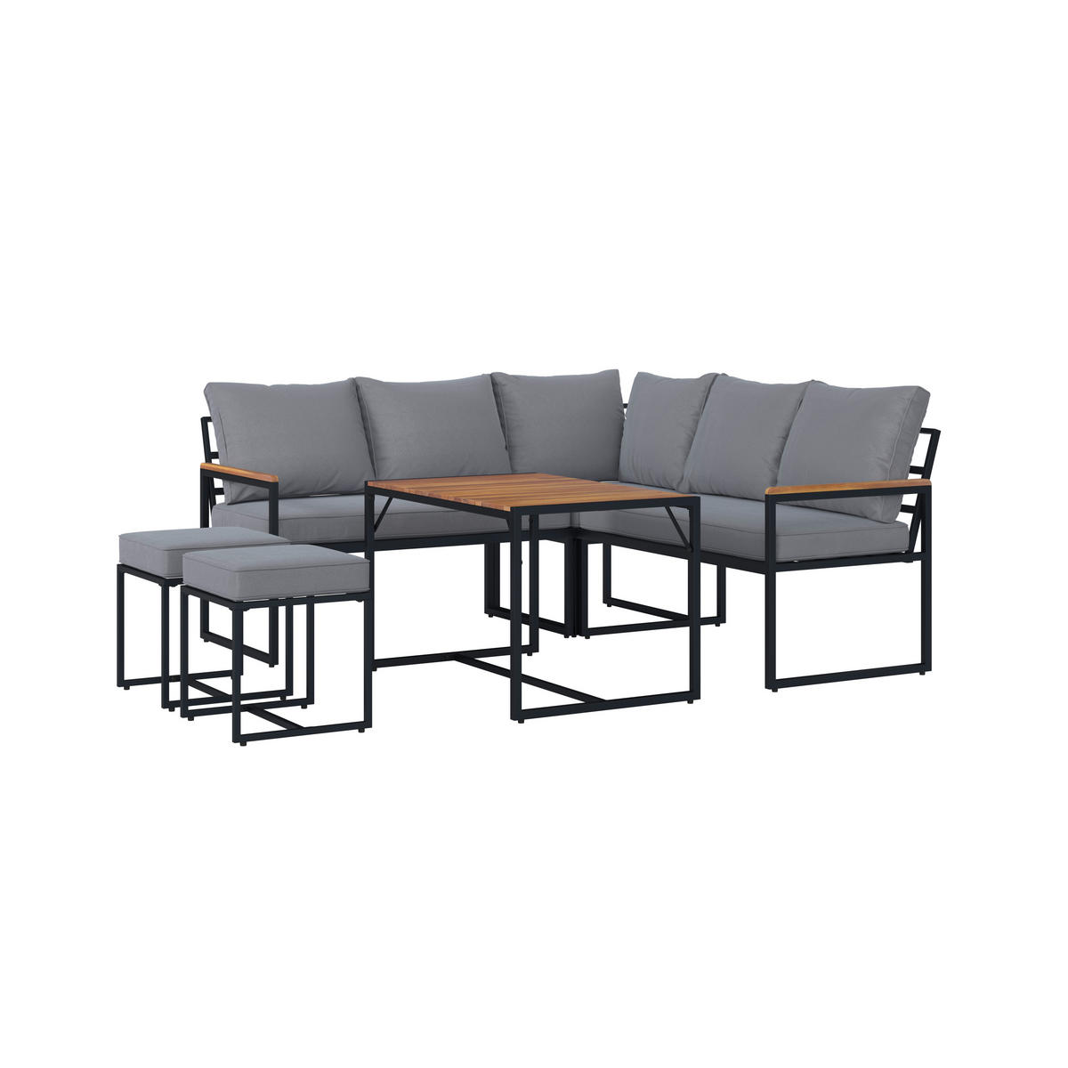 DINING-LOUNGESET  - Schwarz/Akaziefarben, Design, Holz/Textil (205/205cm) - Ambia Garden