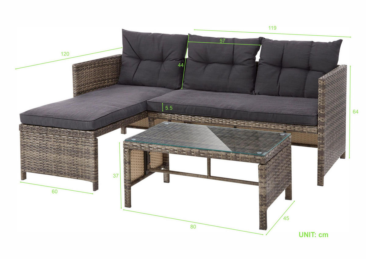 TERASOVÁ SEDACIA SÚPRAVA kov, plast, sklo - tmavohnedá/tmavosivá, Modern, kov/plast (120/179cm) - Ambia Garden