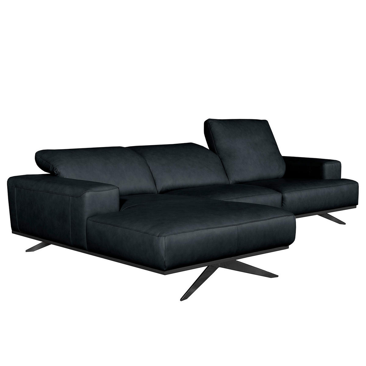 ECKSOFA  in Echtleder Blau  187/295 cm  - Blau/Schwarz, Design, Leder/Metall (187/295cm) - Livetastic