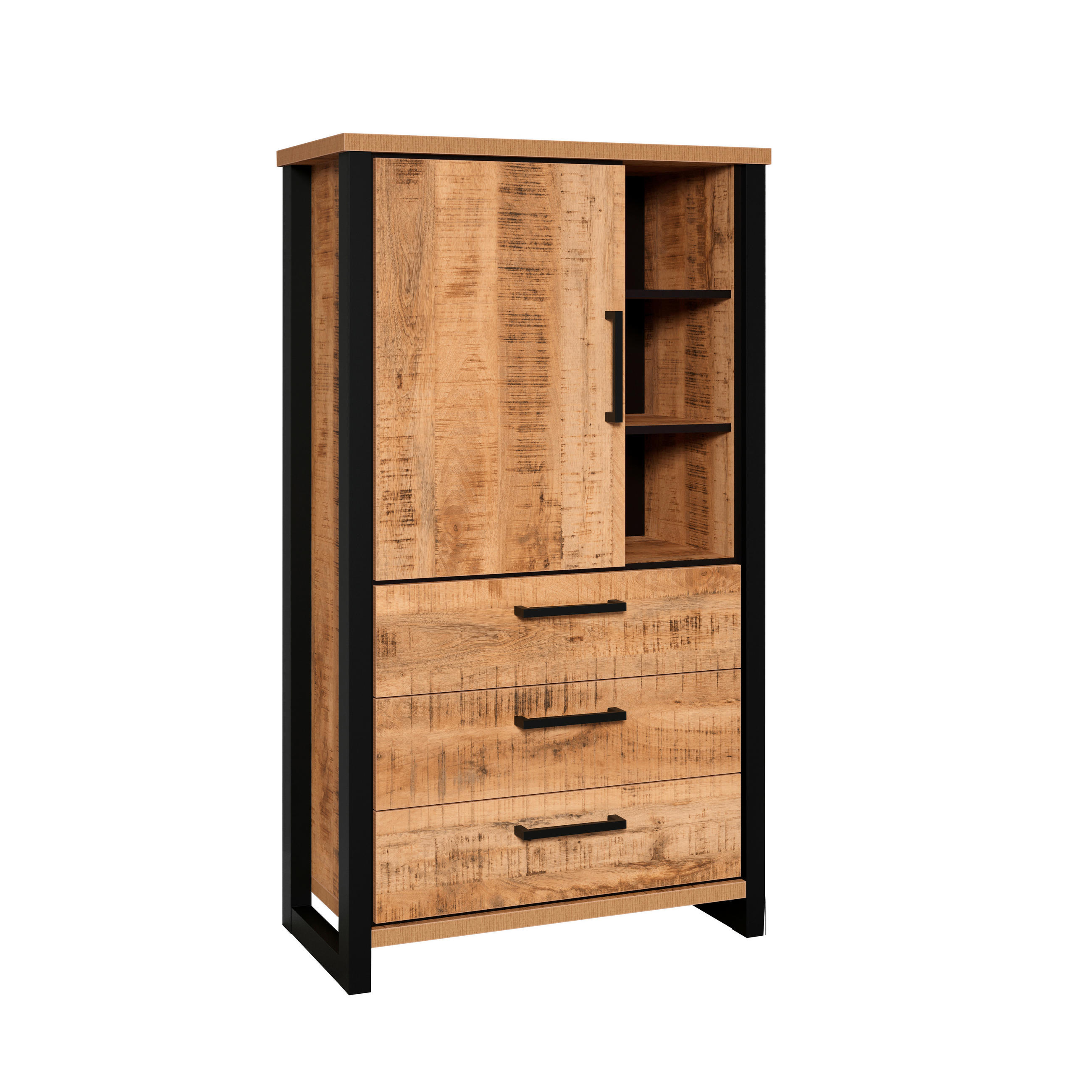 MEHRZWECKSCHRANK 87/155/45 cm  in Naturfarben, Schwarz  - Schwarz/Braun, Basics, Holzwerkstoff/Metall (87/155/45cm) - MID.YOU
