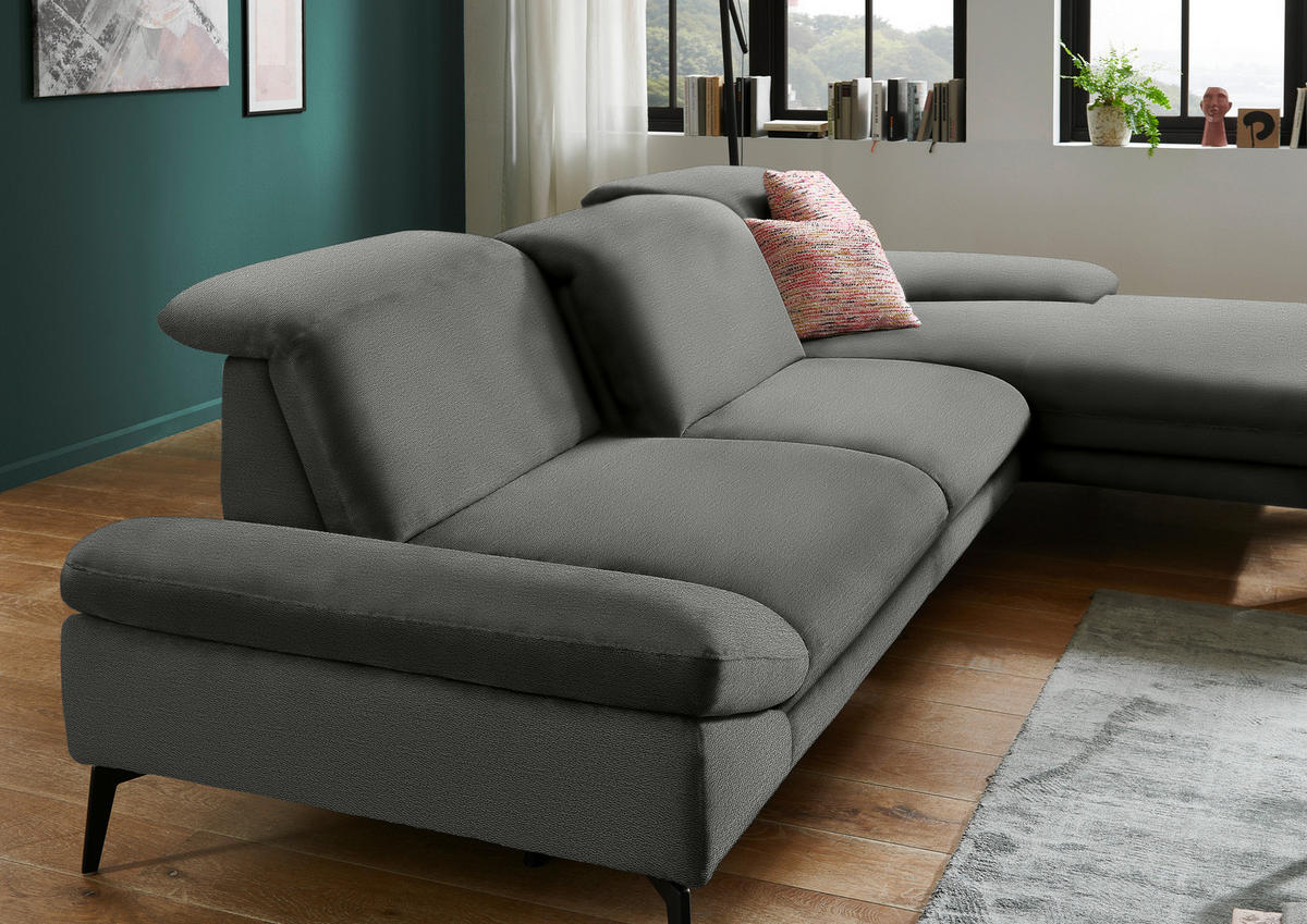 ECKSOFA in Chenille Grau  - Schwarz/Grau, Design, Textil/Metall (319/188cm) - Beldomo System