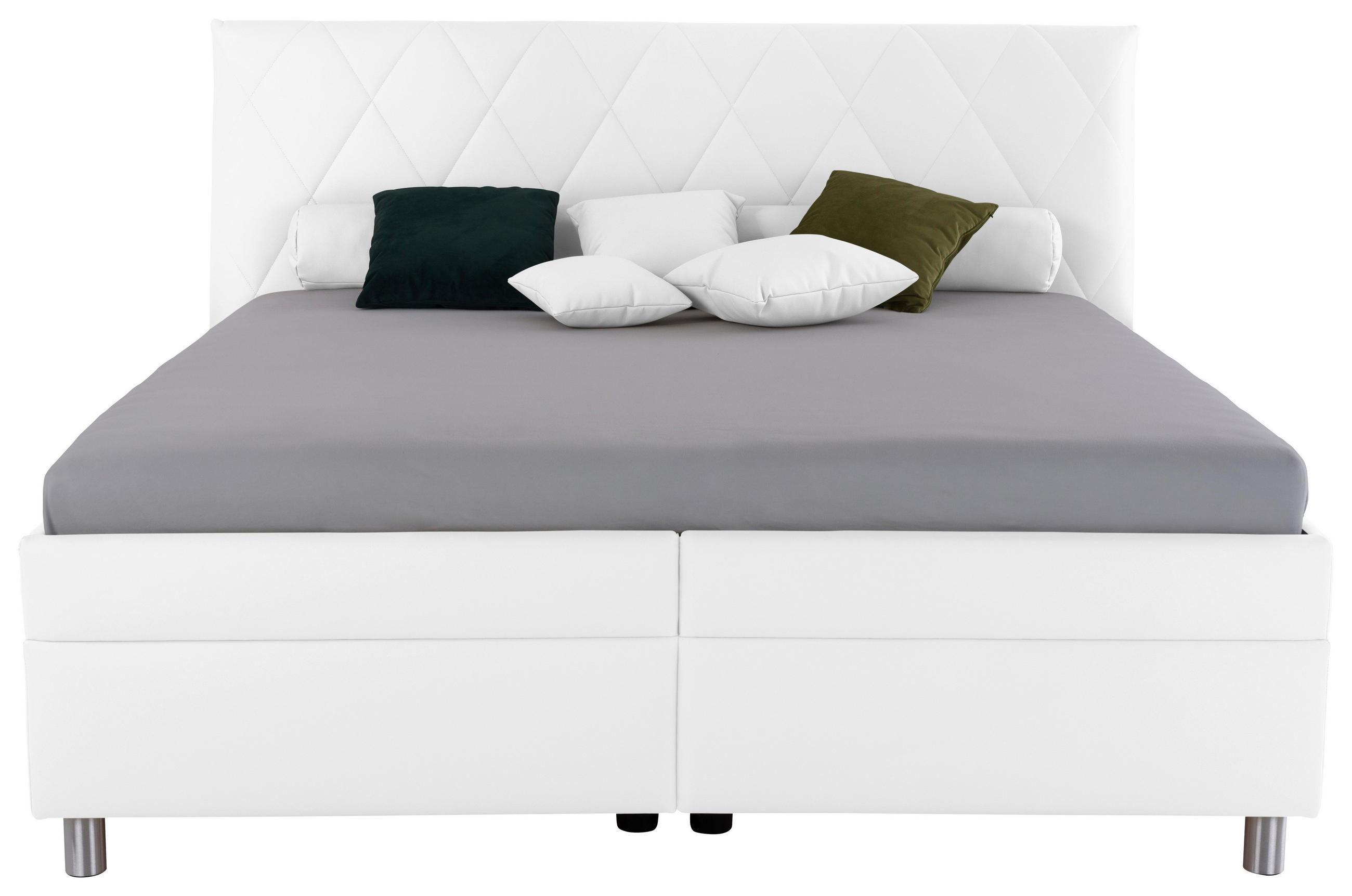 POLSTERBETT Matratze, Lattenrost, Bettkasten 180/200 cm  in Weiß  - Birkefarben/Silberfarben, KONVENTIONELL, Holz/Textil (180/200cm) - Esposa