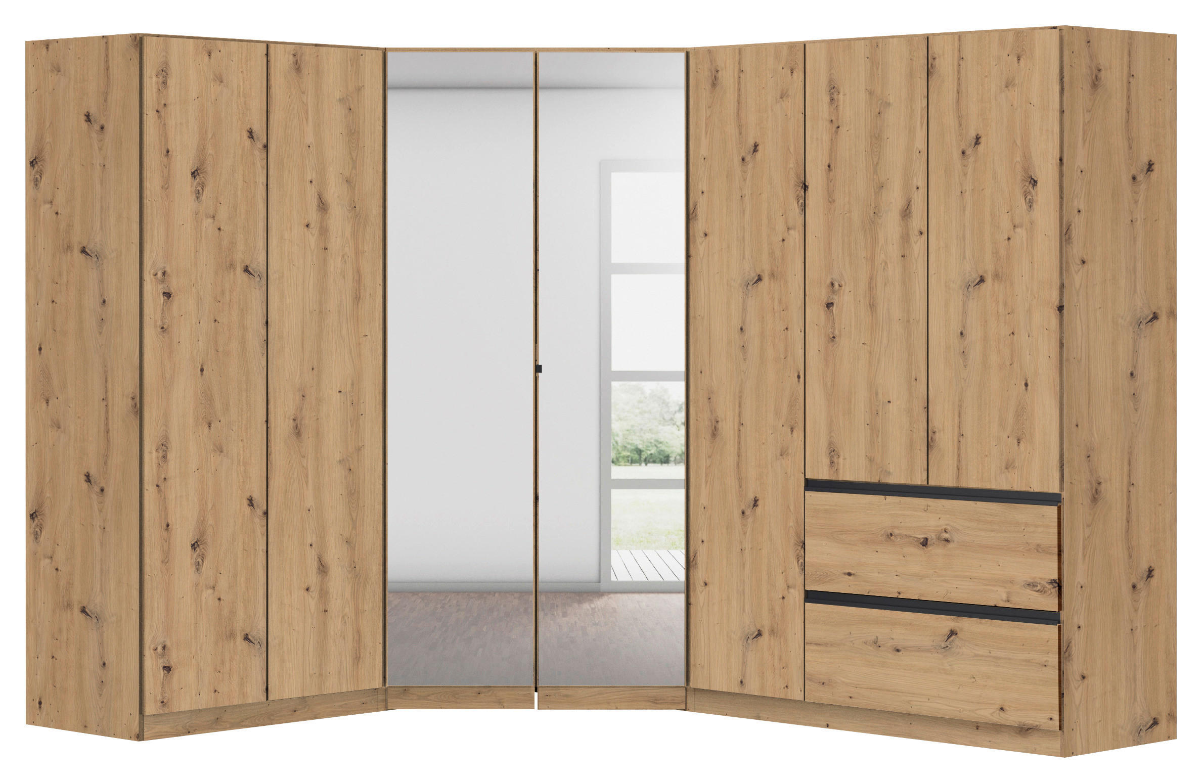 ECKKLEIDERSCHRANK 208/197/253 cm  - Chromfarben/Eiche Artisan, Modern, Holzwerkstoff (208/197/253cm) - Rauch Möbel
