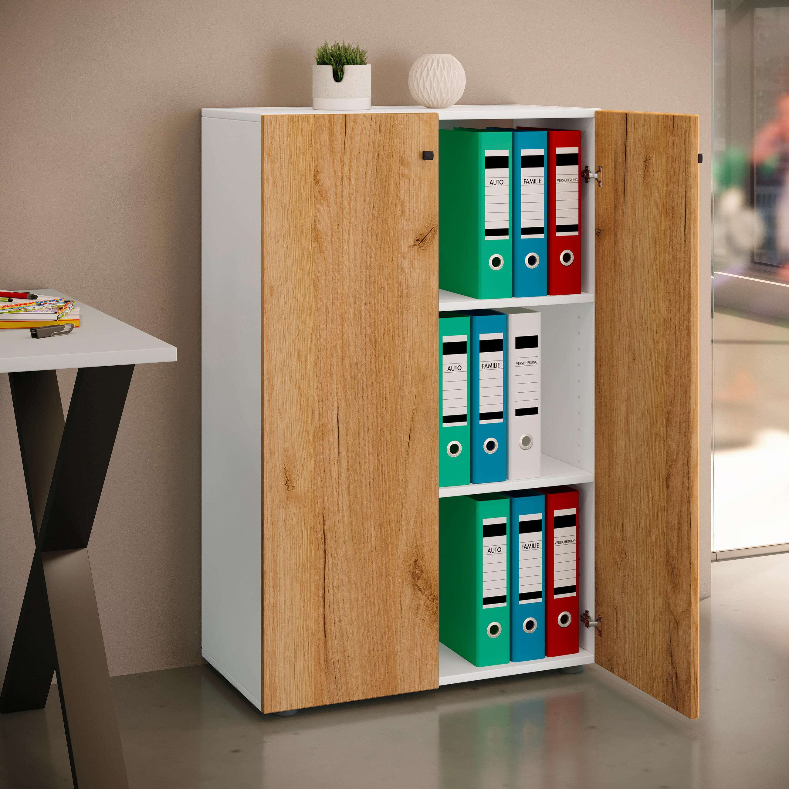 AKTENSCHRANK 70/110/39 cm  - Weiss/Buchefarben, Design, Holzwerkstoff (70/110/39cm) - MID.YOU