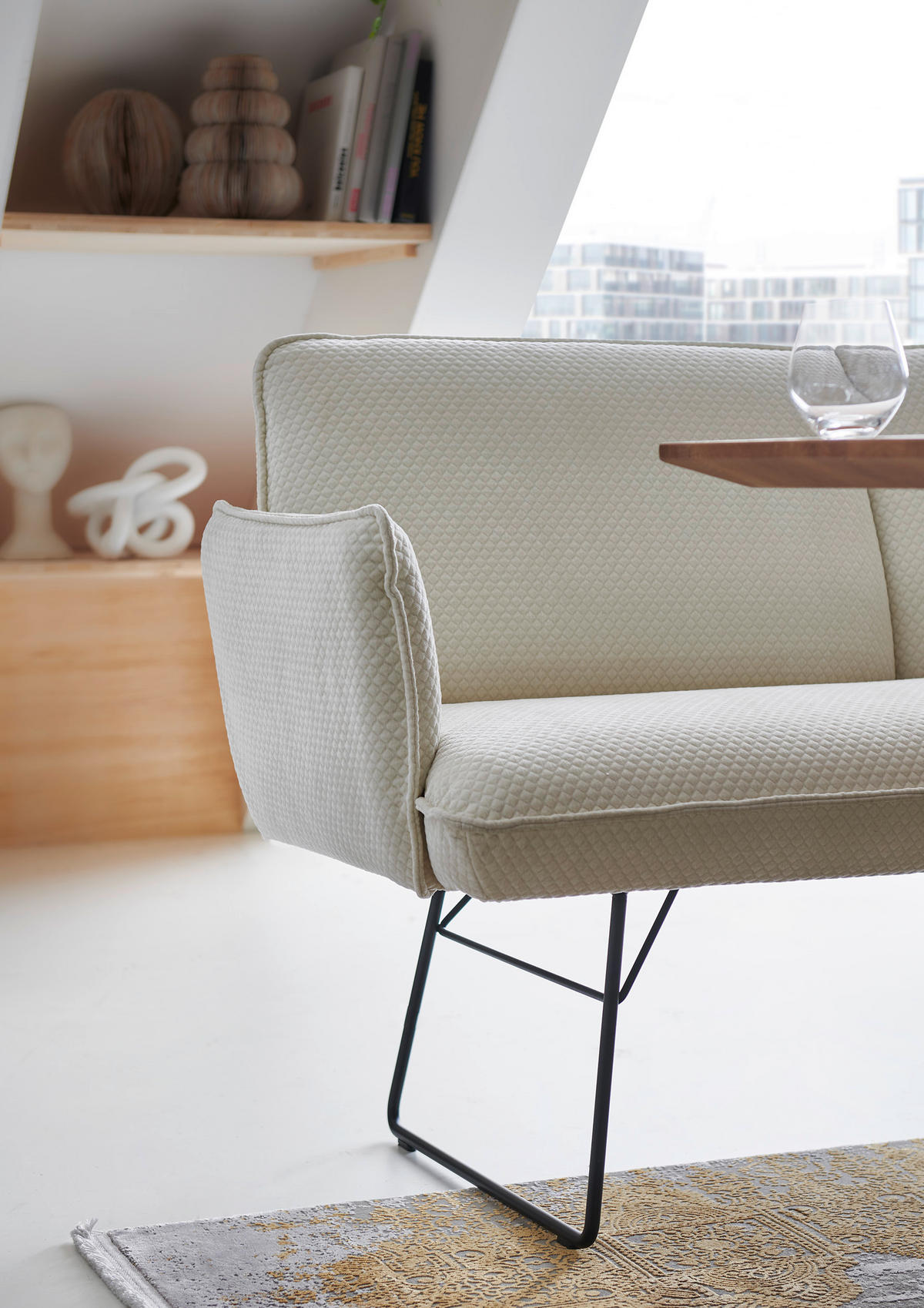 SITZBANK in Metall, Textil Schwarz, Weiß  - Schwarz/Weiß, Design, Textil/Metall (232/88/68cm) - Moderano