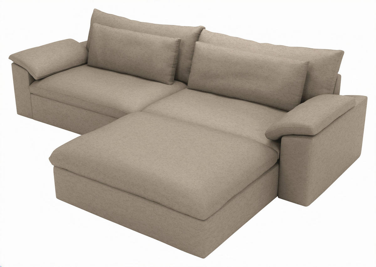 ECKSOFA Flachgewebe Naturfarben  - Schwarz/Naturfarben, Modern, Kunststoff/Textil (306/198cm) - Carryhome