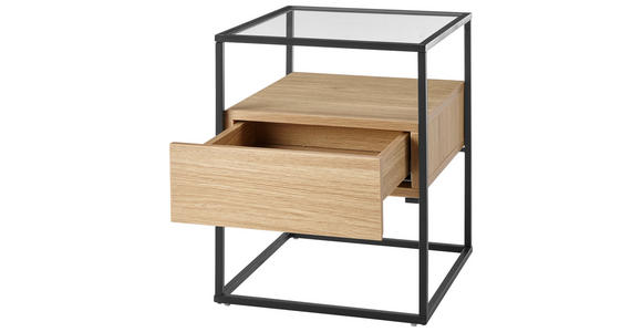 BEISTELLTISCH 43/43/54 cm Schwarz, Eichefarben quadratisch - Eichefarben/Schwarz, Glas/Holzwerkstoff (43/43/54cm) - Xora
