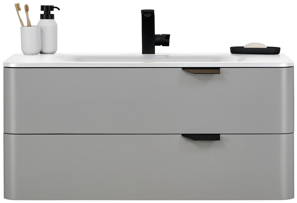 WASCHTISCHKOMBI 100 cm  - Schwarz/Weiß, Design, Holzwerkstoff/Stein (100cm) - home24