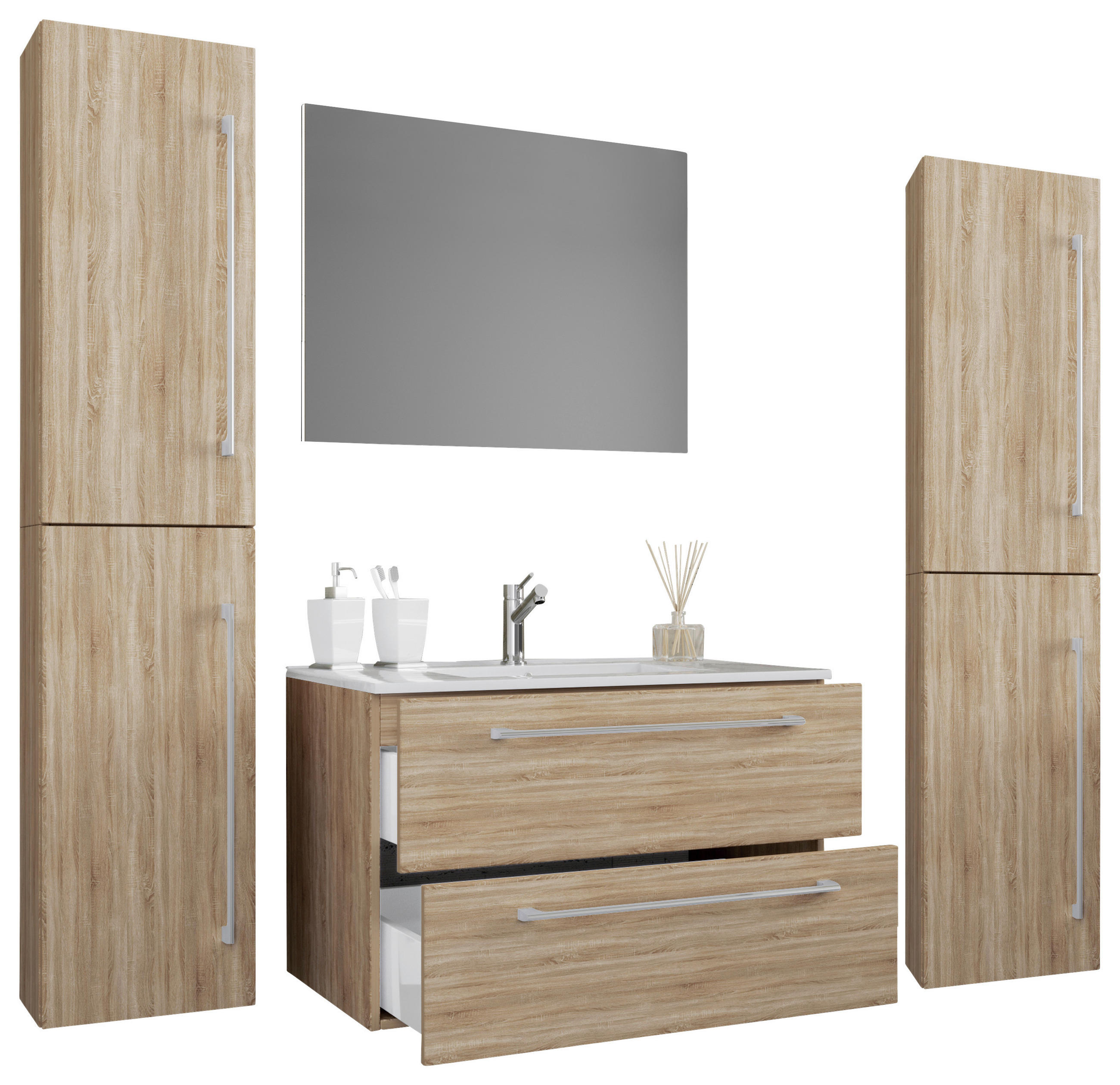BADEZIMMER  in 147 cm  - Weiß/Grau, MODERN, Keramik/Holzwerkstoff (147cm) - MID.YOU