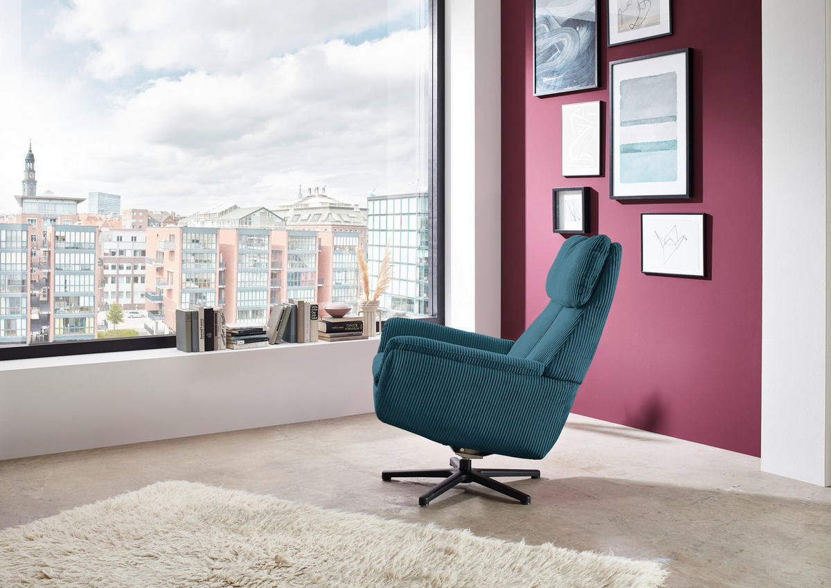 RELAXSESSEL Cord    - Petrol/Schwarz, Design, Textil/Metall (79/108/89cm)
