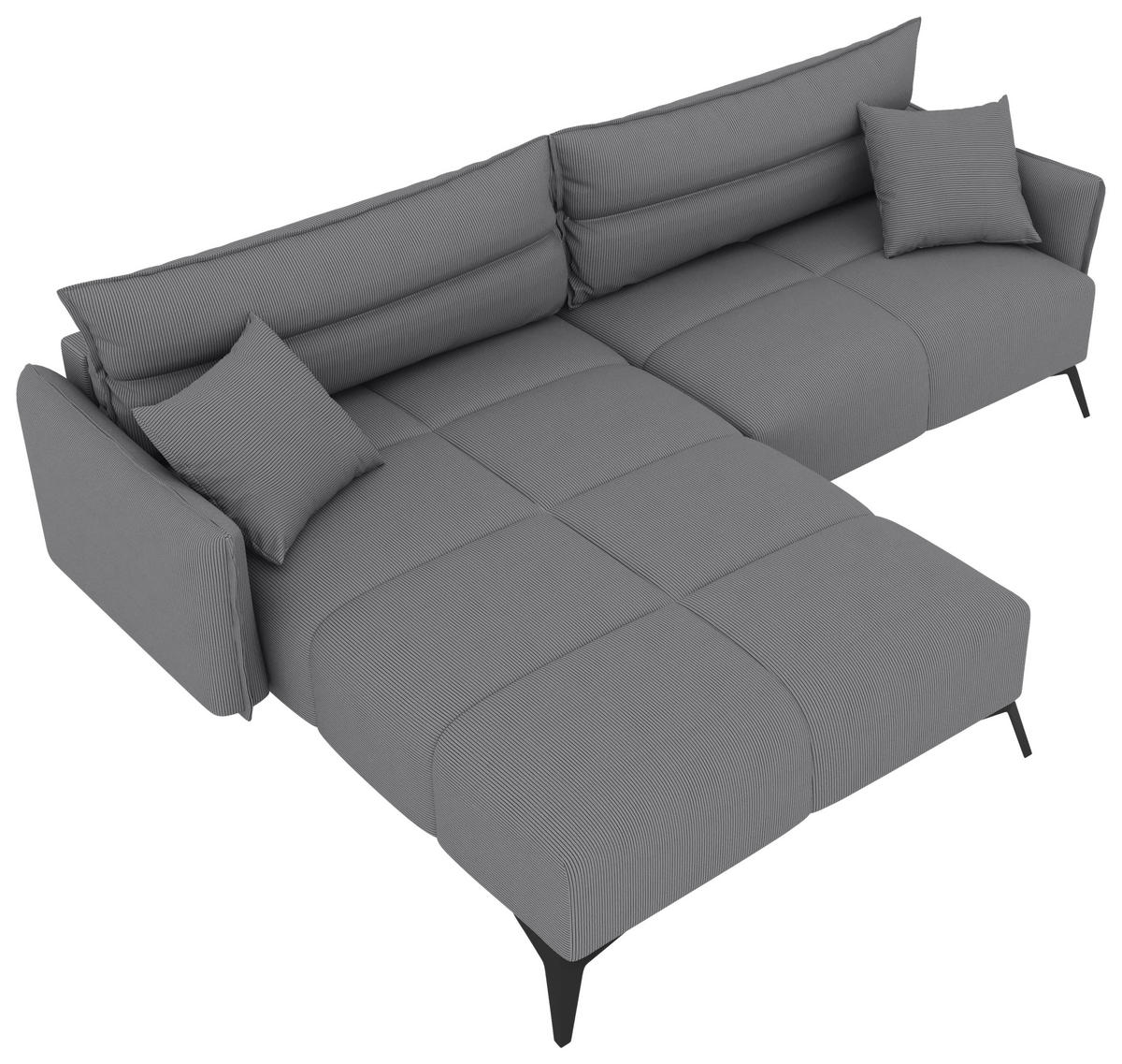 ECKSOFA in Cord Grau  180/253 cm  - Schwarz/Grau, KONVENTIONELL, Textil/Metall (180/253cm) - Carryhome
