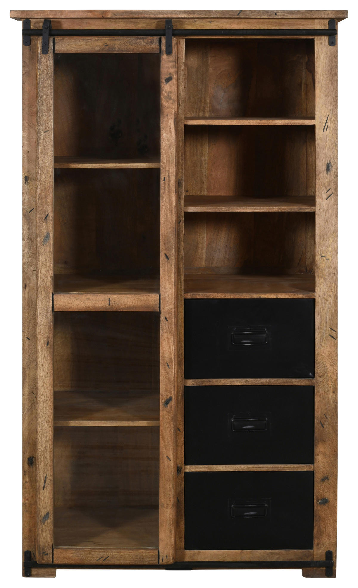 VITRINE  in massiv Mangoholz Naturfarben, Anthrazit - Anthrazit/Naturfarben, LIFESTYLE, Glas/Holz (100/175/45cm) - MID.YOU