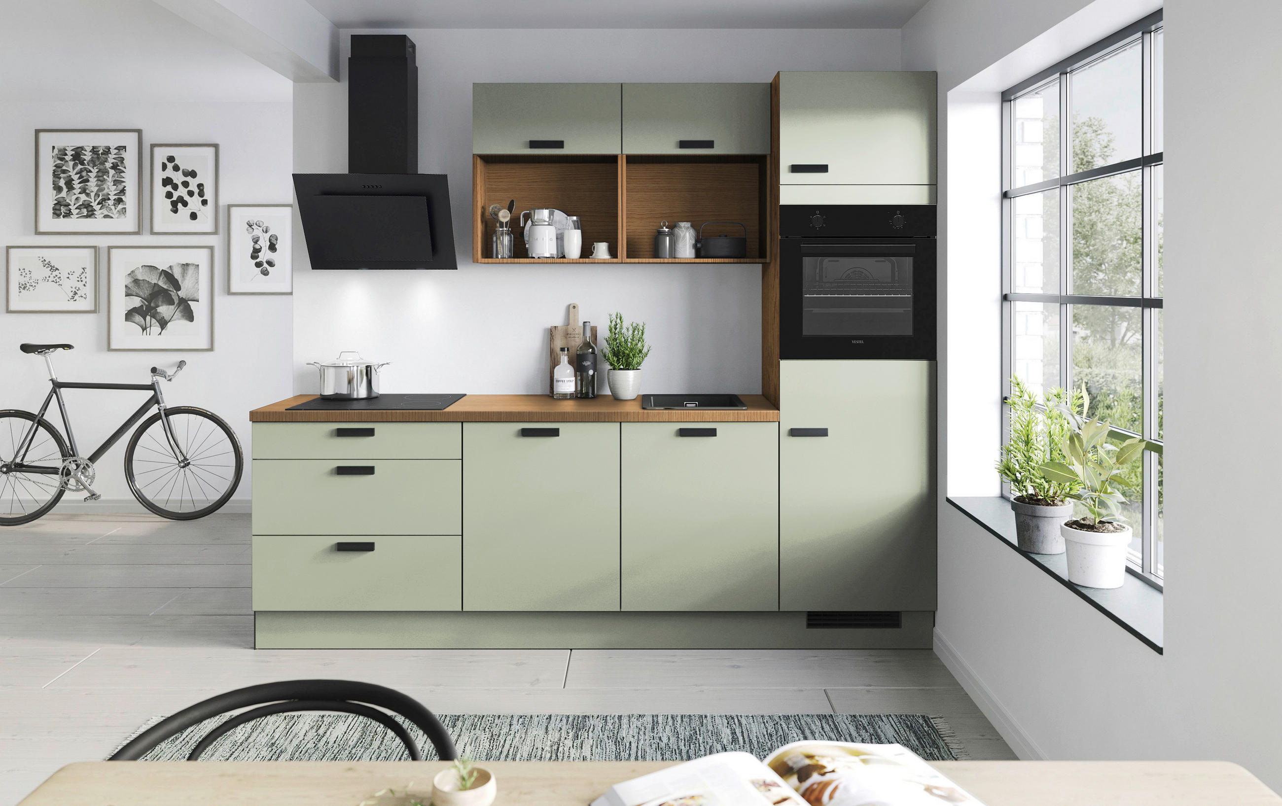KUHINJSKI BLOK BREZ APARATOV - črna/barve hrasta, Basics, kovina/leseni material (260cm) - Venda