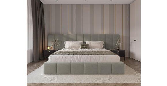 POLSTERBETT gepolstertes Kopfteil, Lattenrost, Bettkasten Hellgrau 160/200 cm  - Hellgrau/Schwarz, Design, Holz/Kunststoff (160/200cm) - Carryhome