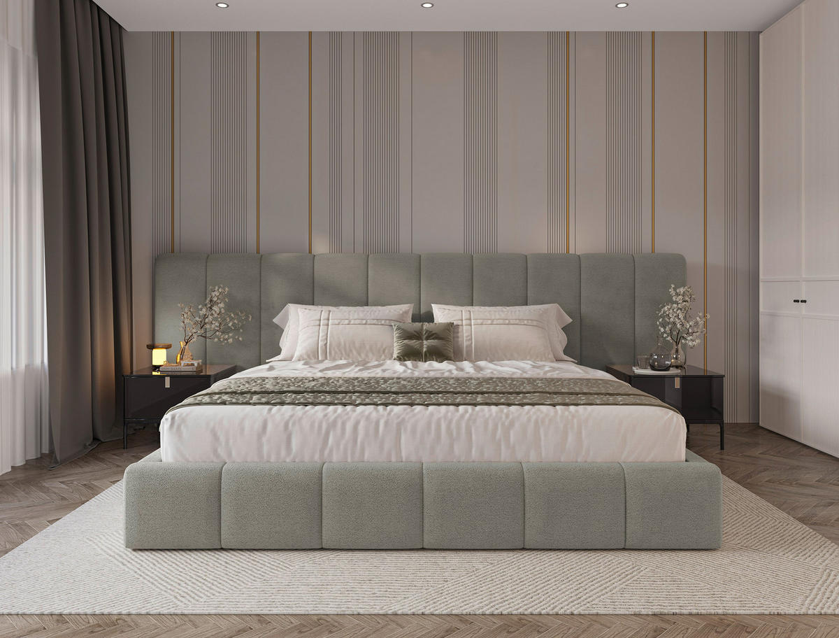 POLSTERBETT 180/200 cm  Hellgrau  - Hellgrau/Schwarz, Design, Holz/Kunststoff (180/200cm) - Carryhome