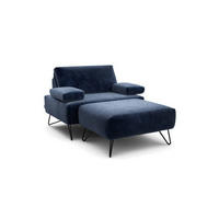 SESSELSET in Samt Dunkelblau  - Schwarz/Dunkelblau, Design, Textil/Metall (114-142/85/86-94cm) - SENSOO
