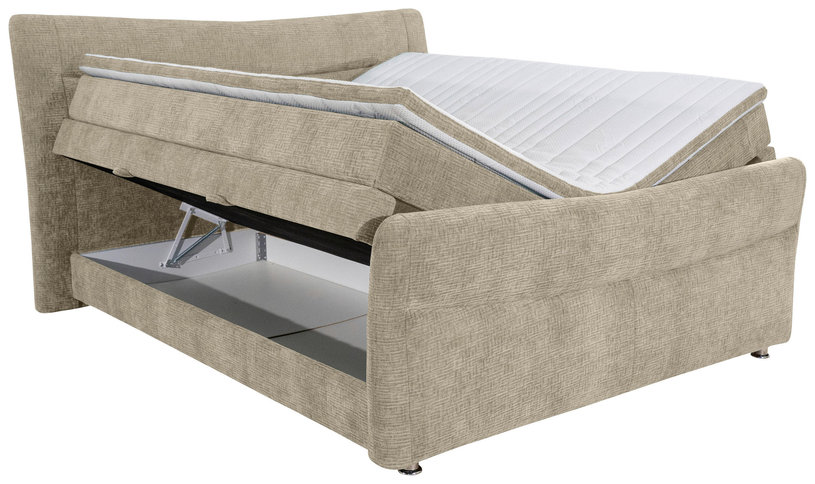 Thumbnail - Esposa Boxspringbett, Sand, Textil, H2, Höhe ca. 18 cm, 140x200 cm, Bettkasten, Topper durchgehend, Matratze in verschie...