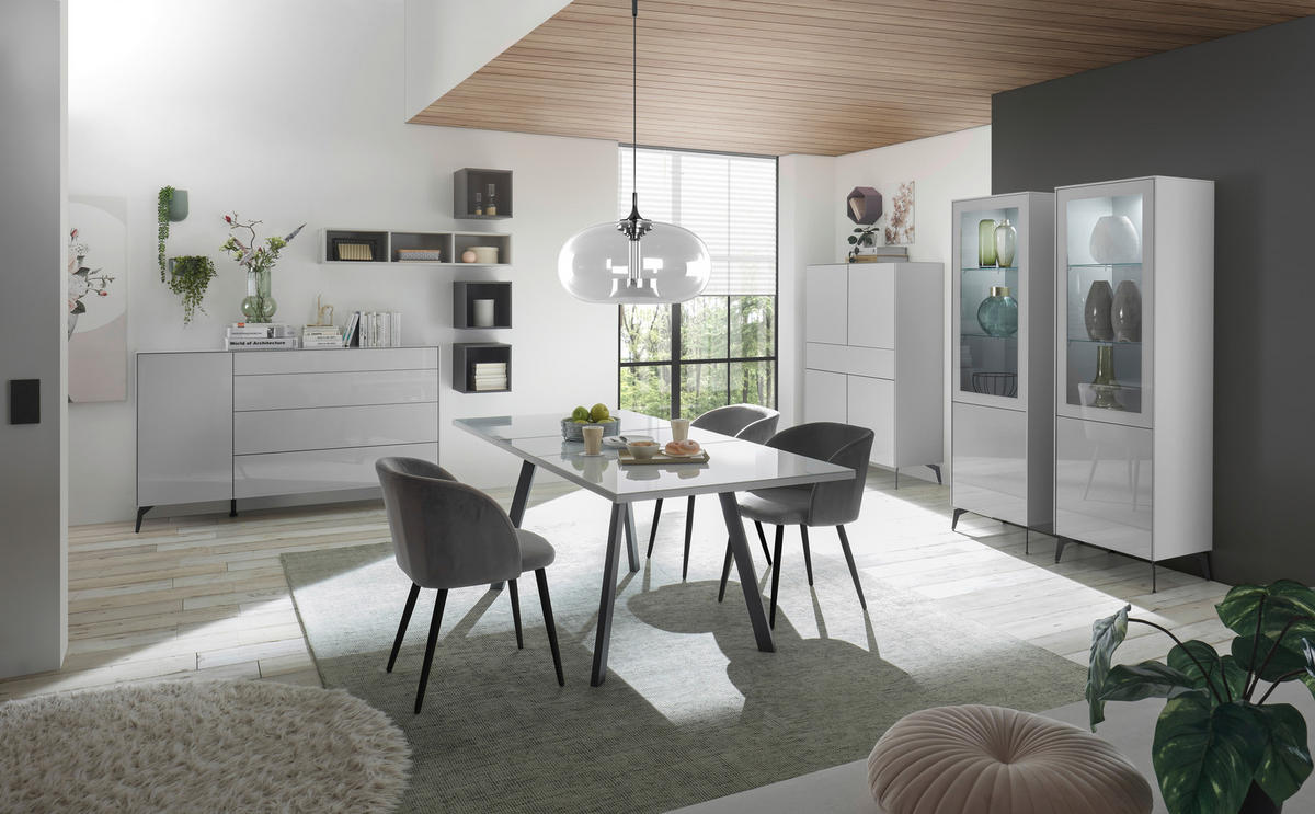 SIDEBOARD Imola  in 169/89/42 cm  - Hellgrau/Schwarz, Design, Glas/Holzwerkstoff (169/89/42cm) - Novel