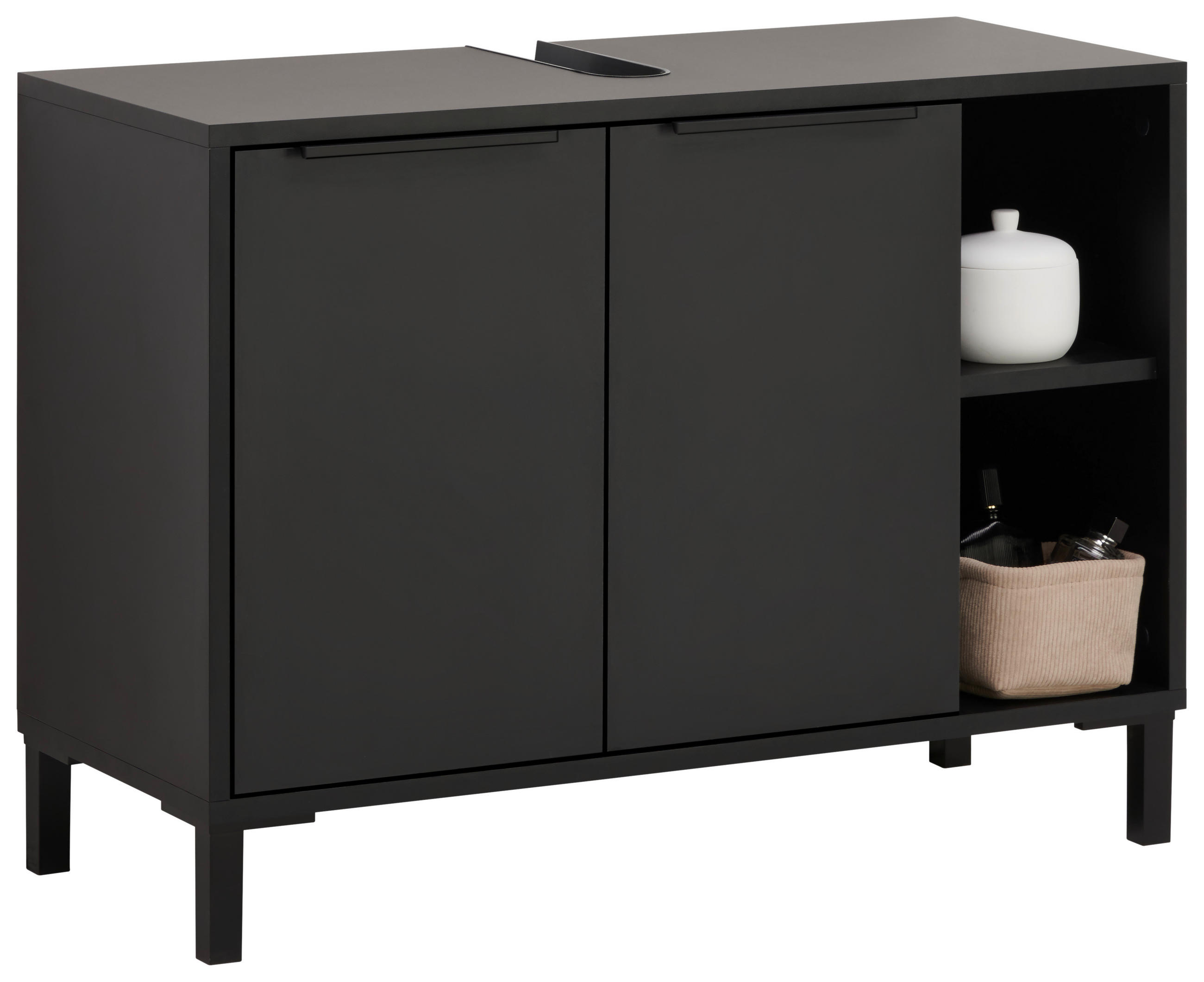 SKRINKA POD UMÝVADLO, čierna, čierna, 80/49,3/33 cm - čierna/antracitová, Basics, kov/kompozitné drevo (80/49,3/33cm) - home24