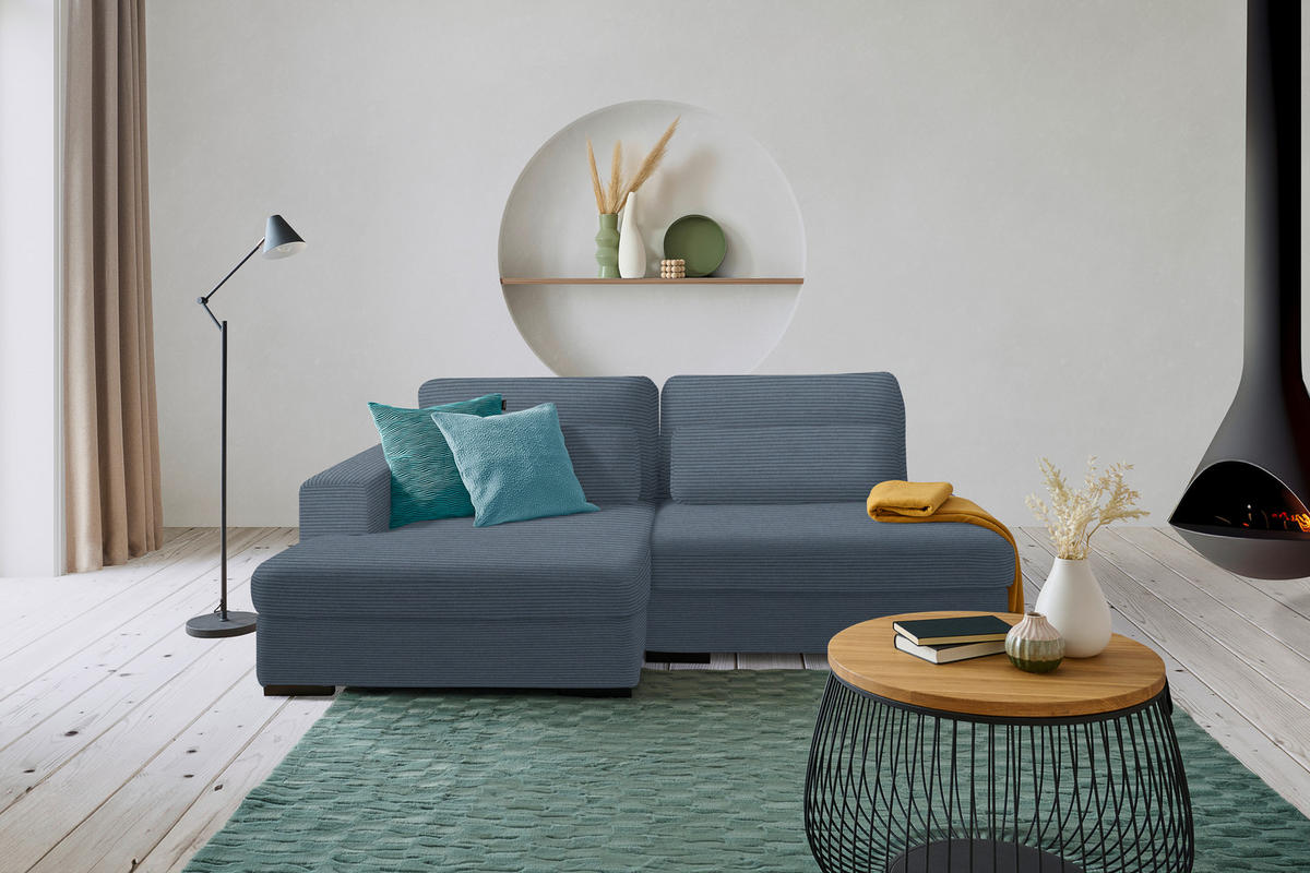 ECKSOFA in Cord, Velours Blaugrau  - Blaugrau/Schwarz, Design, Kunststoff/Textil (158/223cm) - Lomoco