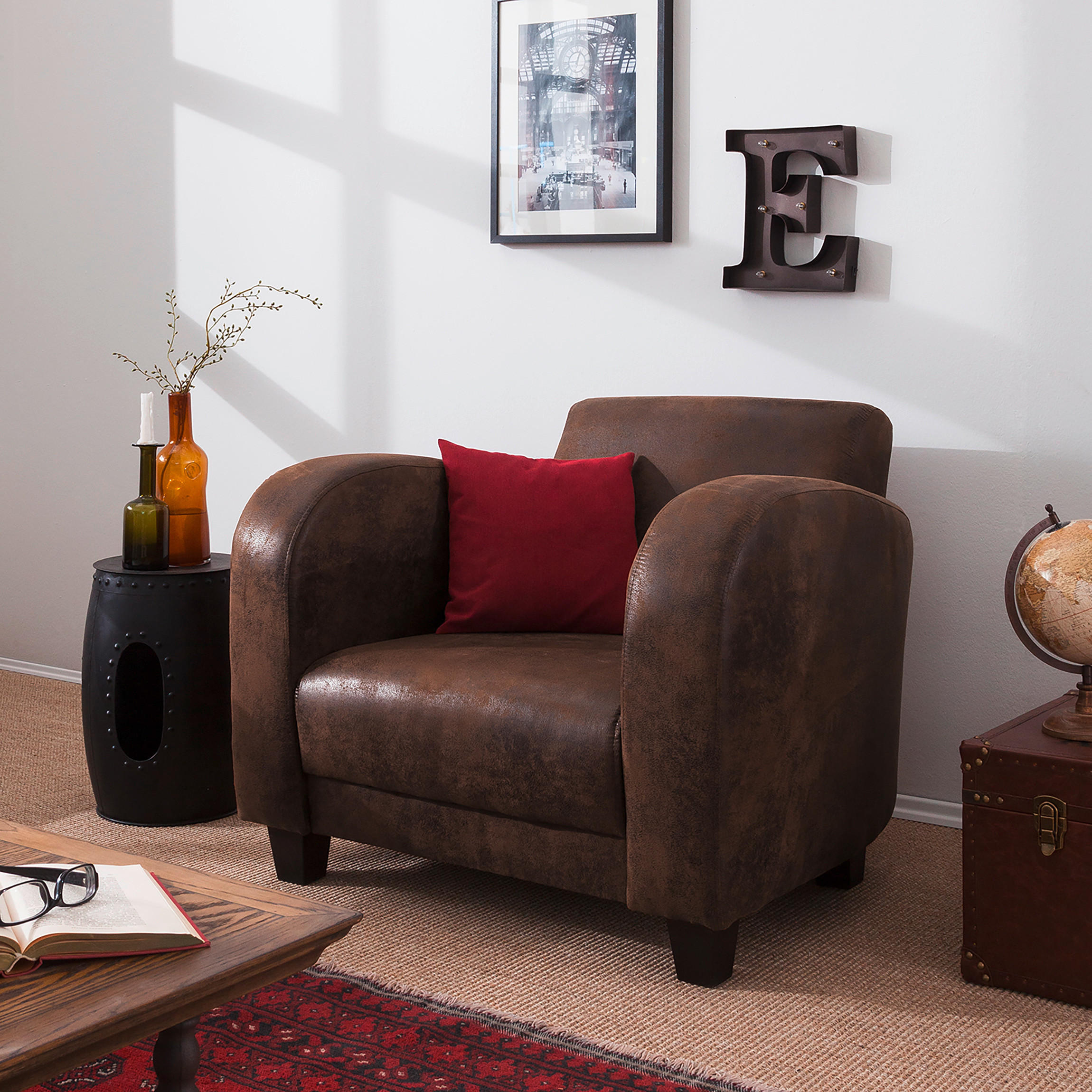 SESSEL in Lederlook Dunkelbraun - Dunkelbraun, Design, Holz/Textil (92/80/89cm) - Livetastic