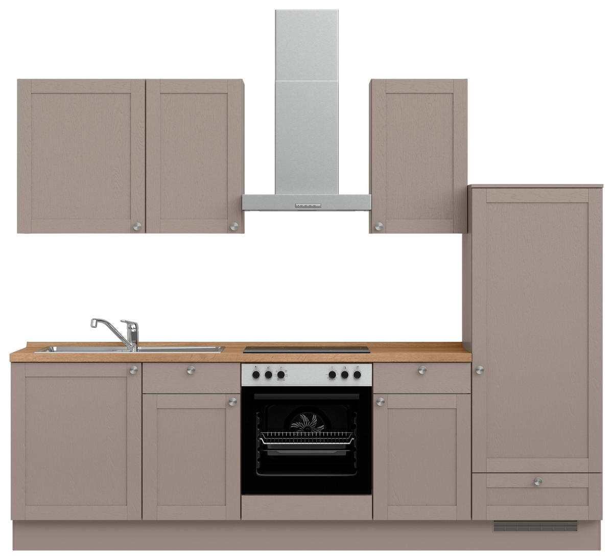 KÜCHENBLOCK Frame 270 cm  in Eichefarben, Beigebraun  - Edelstahlfarben/Eichefarben, MODERN, Holzwerkstoff/Metall (270cm) - Nobilia