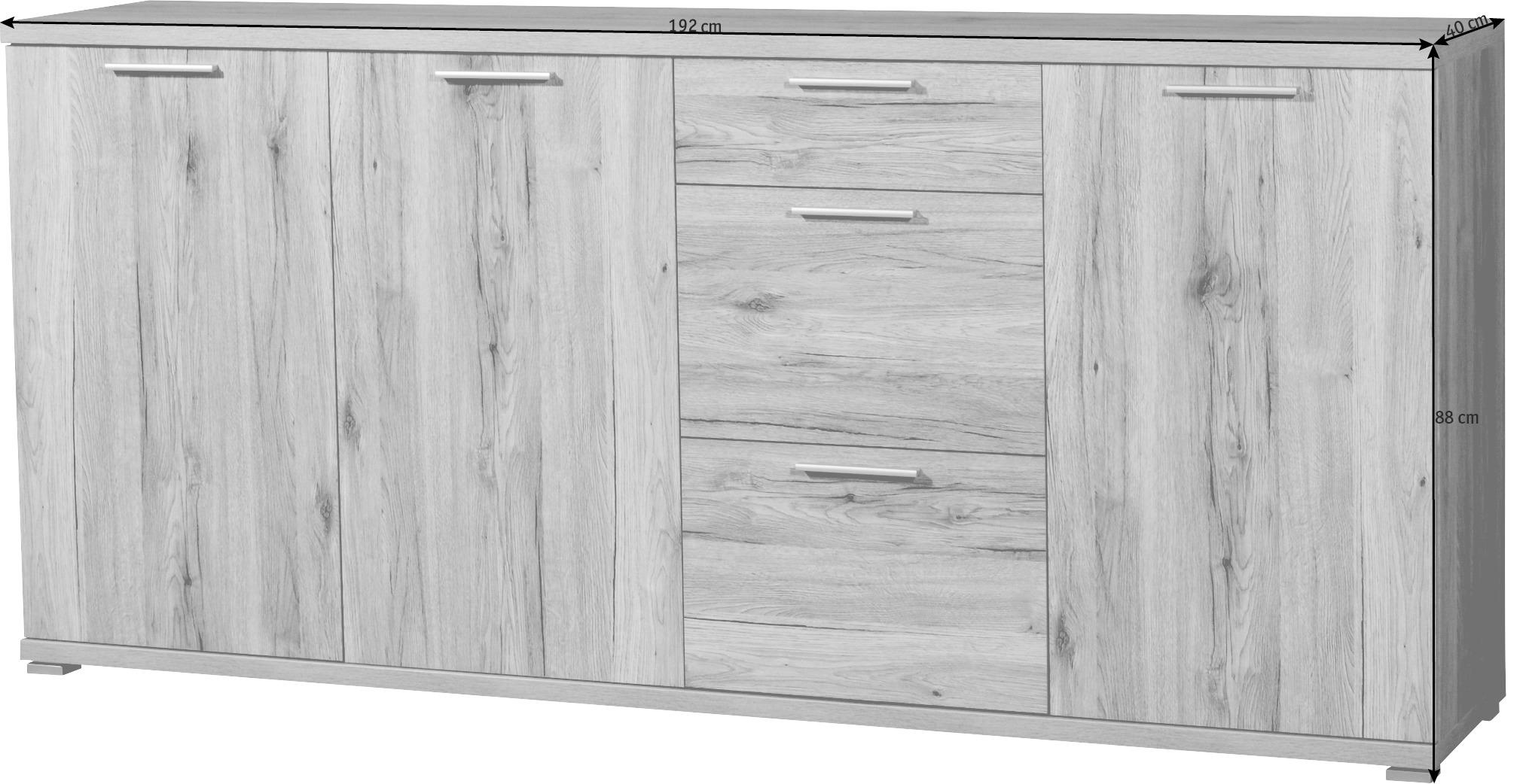 KOMMODE 192/88/40 cm  in Eichefarben  - Eichefarben/Alufarben, Design, Holzwerkstoff/Kunststoff (192/88/40cm) - Carryhome