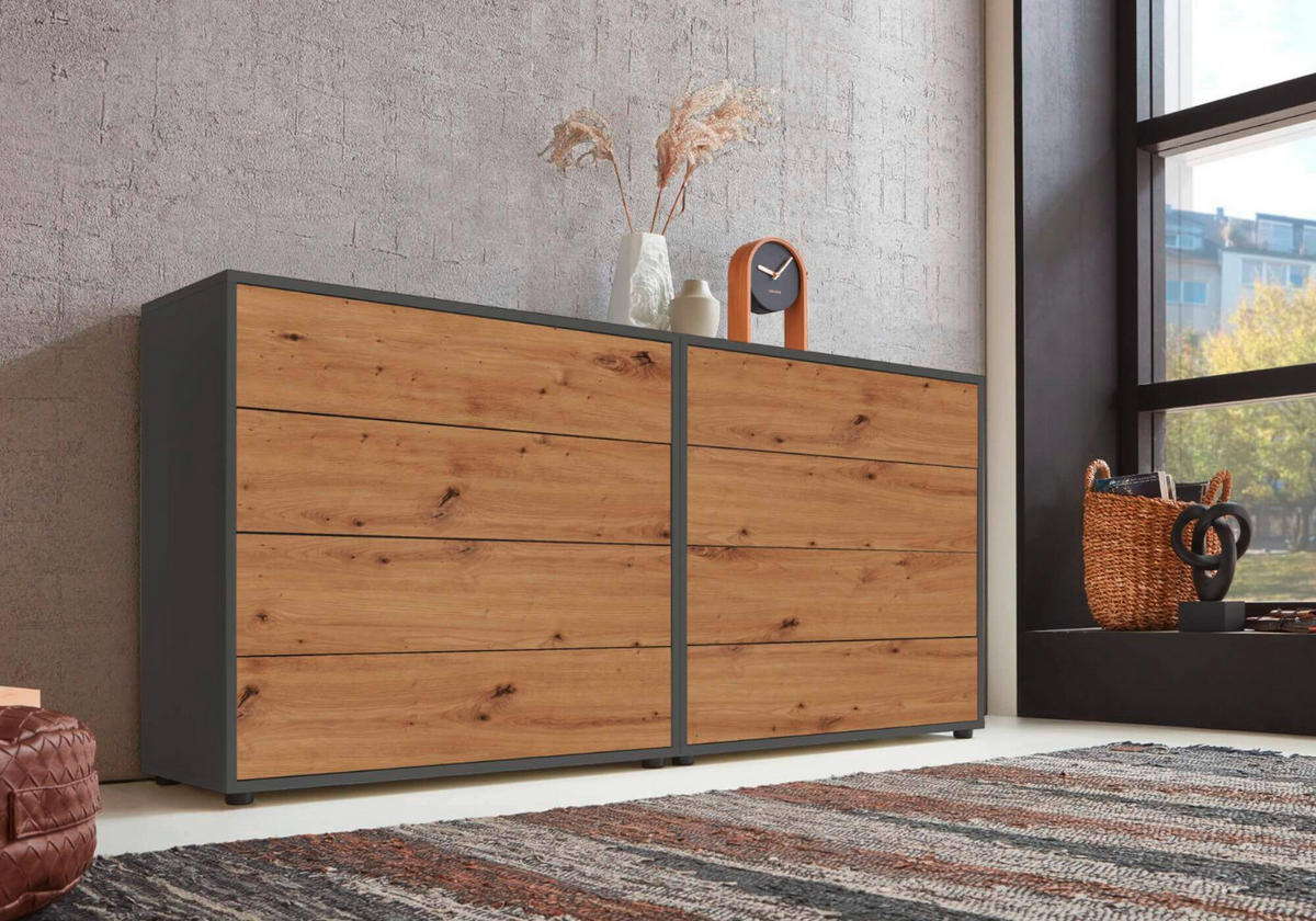 SIDEBOARD Mailand Set 1  in 158/73/33 cm  - Anthrazit/Schwarz, MODERN, Holzwerkstoff/Kunststoff (158/73/33cm) - MID.YOU