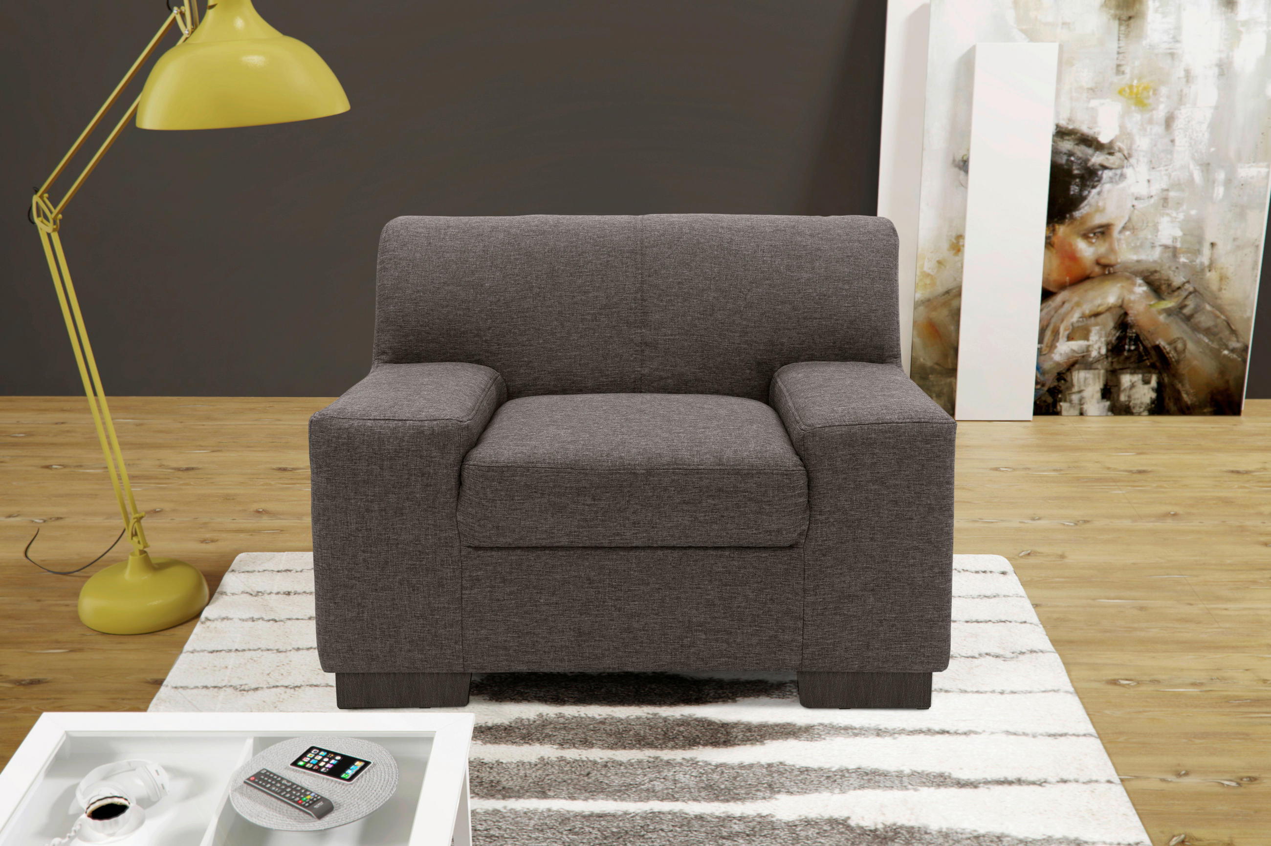 SESSEL Webstoff Graubraun    - Wengefarben/Graubraun, Design, Holz/Textil (101/74/85cm) - MID.YOU