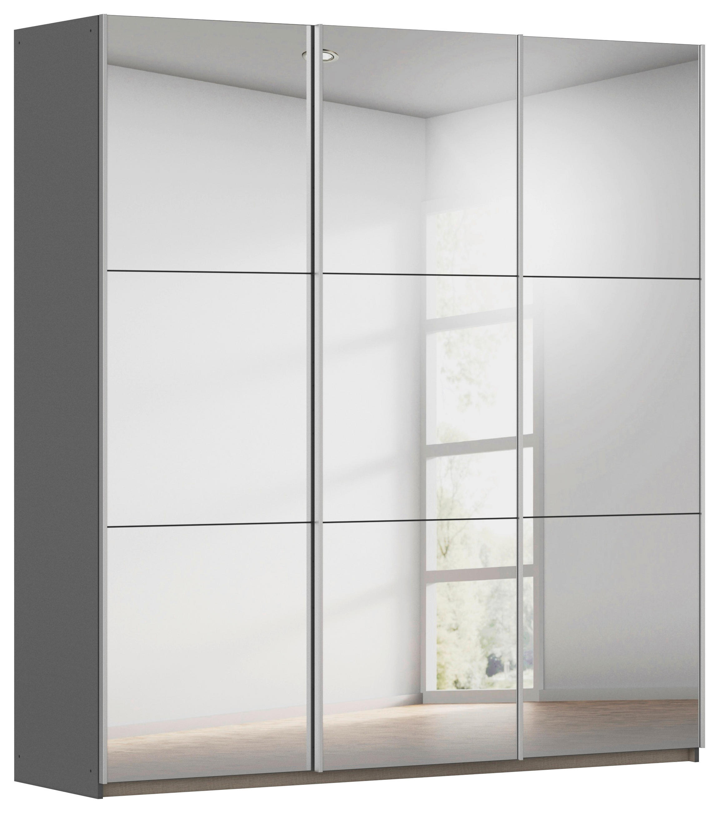 GARDEROB MED SKJUTDÖRRAR 196/210/59 cm,  i grå, 3 dörrar  - grå, Trend, metall/trämaterial (196/210/59cm) - Rauch Möbel