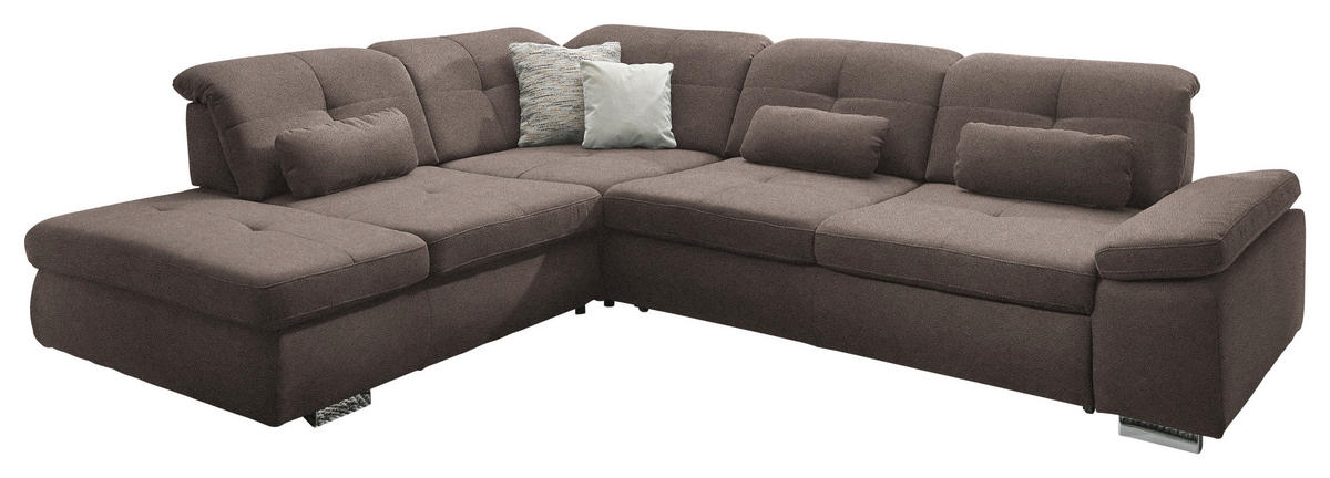 ECKSOFA  in Mikrofaser Graubraun  260/312 cm  - Chromfarben/Graubraun, Design, Textil/Metall (260/312cm) - Beldomo Style