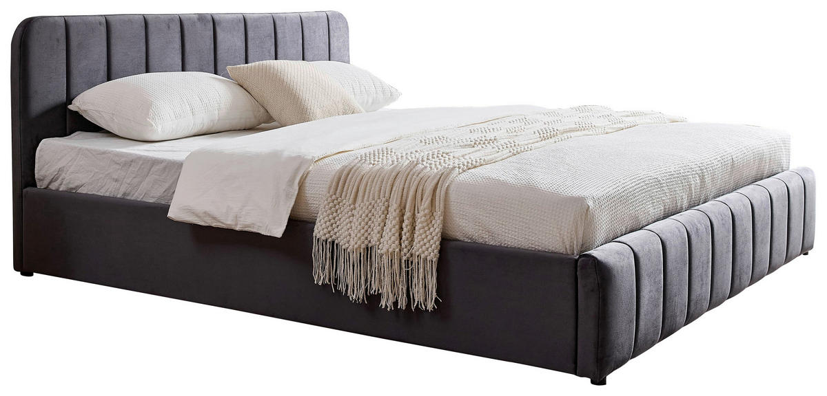 POLSTERBETT 140/200 cm,  in Grau, gepolstertes Kopfteil, Lattenrost, Bettkasten,  - Schwarz/Naturfarben, Design, Holz/Kunststoff (140/200cm) - Boxxx