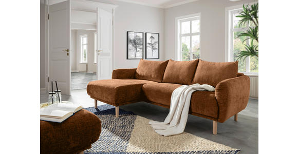 ECKSOFA Rostfarben Flachgewebe  - Rostfarben/Buchefarben, KONVENTIONELL, Holz/Textil (144/230cm) - Carryhome