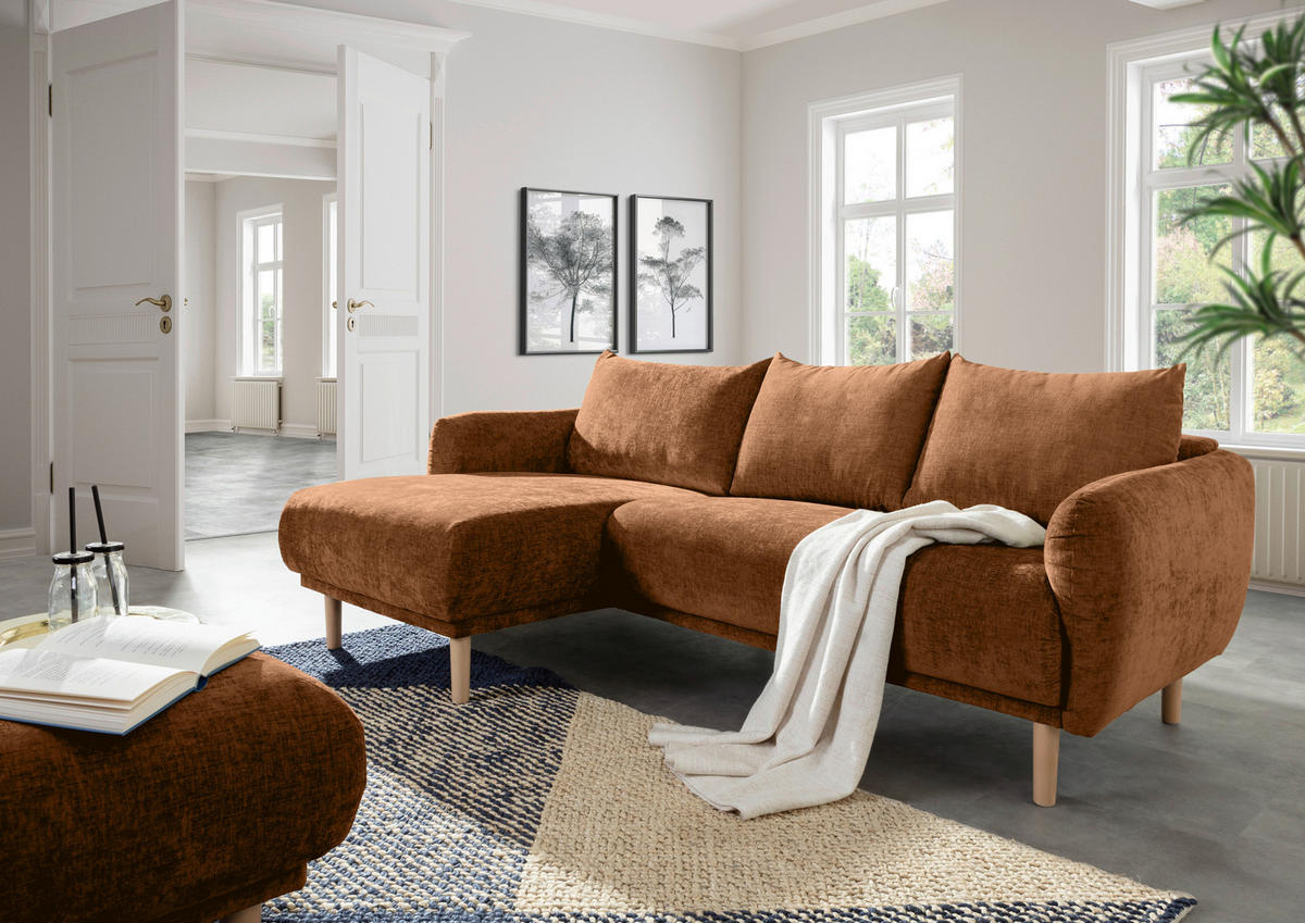 HÖRNSOFFA i flatväv rostfärgad  - bokfärgad/rostfärgad, Klassisk, trä/textil (144/230cm) - Livetastic