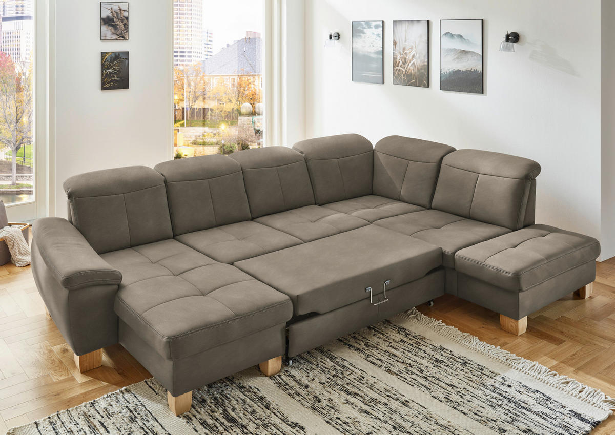 WOHNLANDSCHAFT in Mikrofaser Naturfarben  - Wildeiche/Beige, Konventionell, Holz/Textil (185/343/243cm) - Voleo