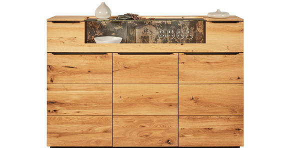 HIGHBOARD Eichefarben  180/119,3/39,5 cm  - Eichefarben/Schwarz, Natur, Glas/Holz (180/119,3/39,5cm) - Valnatura