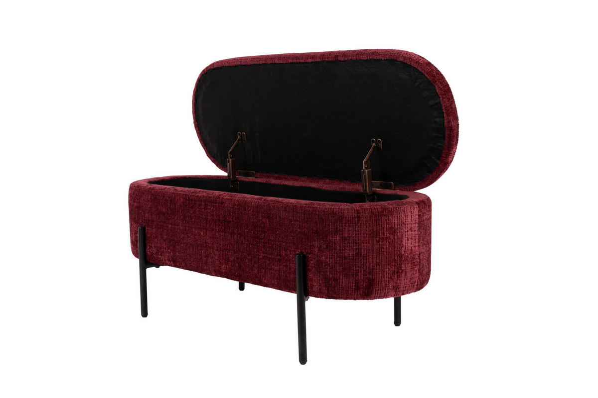 HOCKERBANK in Metall, Textil Schwarz, Dunkelrot  - Schwarz/Dunkelrot, Design, Textil/Metall (95/36/43cm)